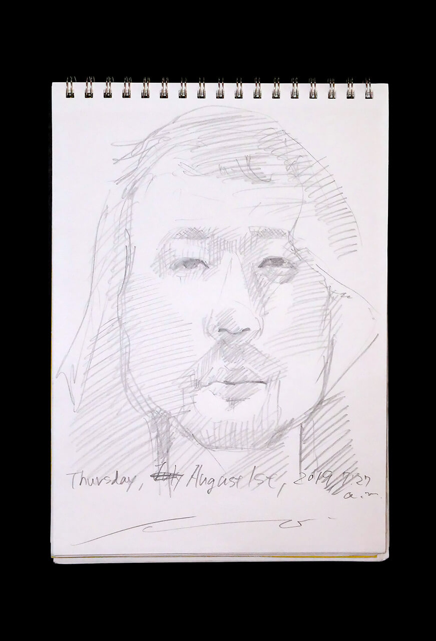 Contemporary artist SHINTAKU Tomoni's 2019/8/1 Self-portrait or pencil drawing
