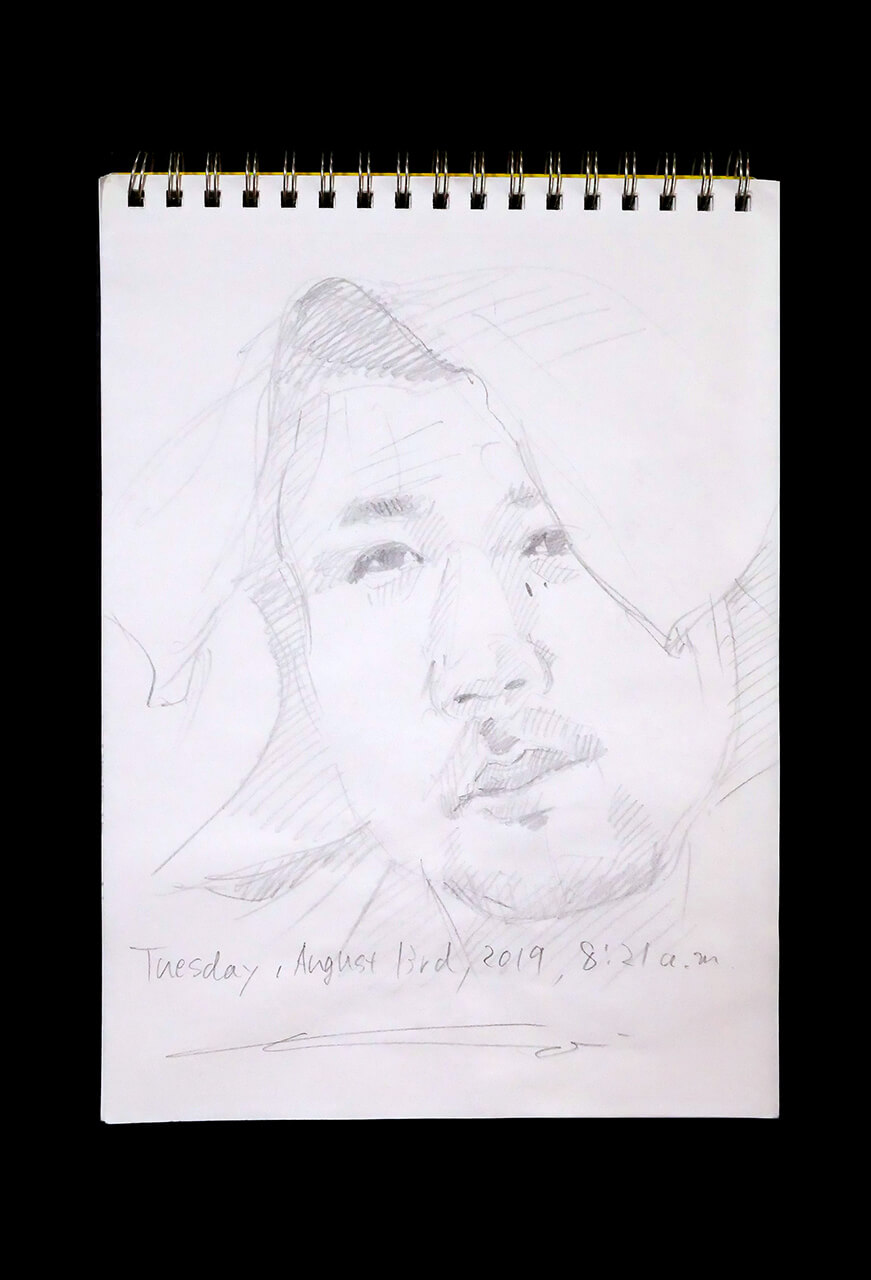 Contemporary artist SHINTAKU Tomoni's 2019/8/13 Self-portrait or pencil drawing