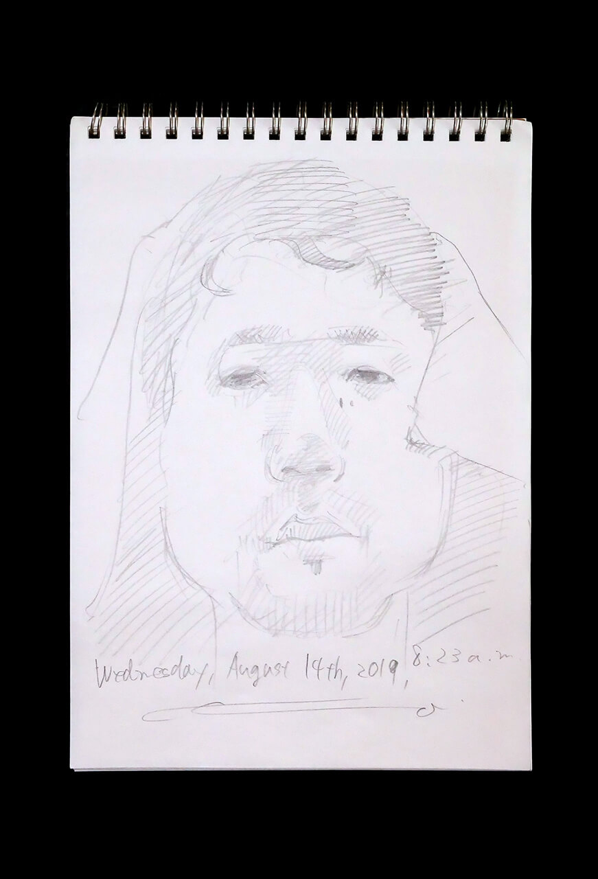 Contemporary artist SHINTAKU Tomoni's 2019/8/14 Self-portrait or pencil drawing
