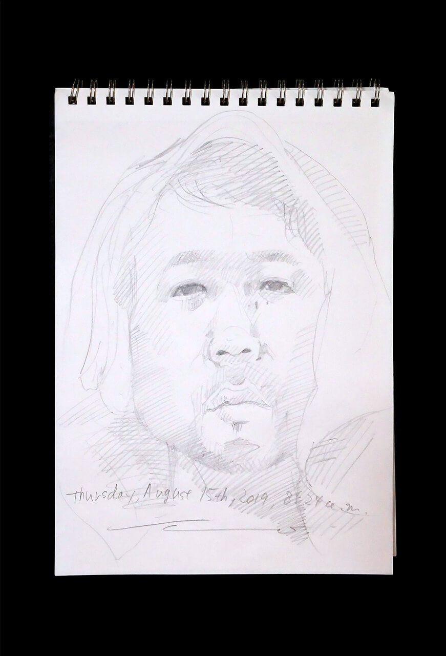 Contemporary artist SHINTAKU Tomoni's 2019/8/15 Self-portrait or pencil drawing