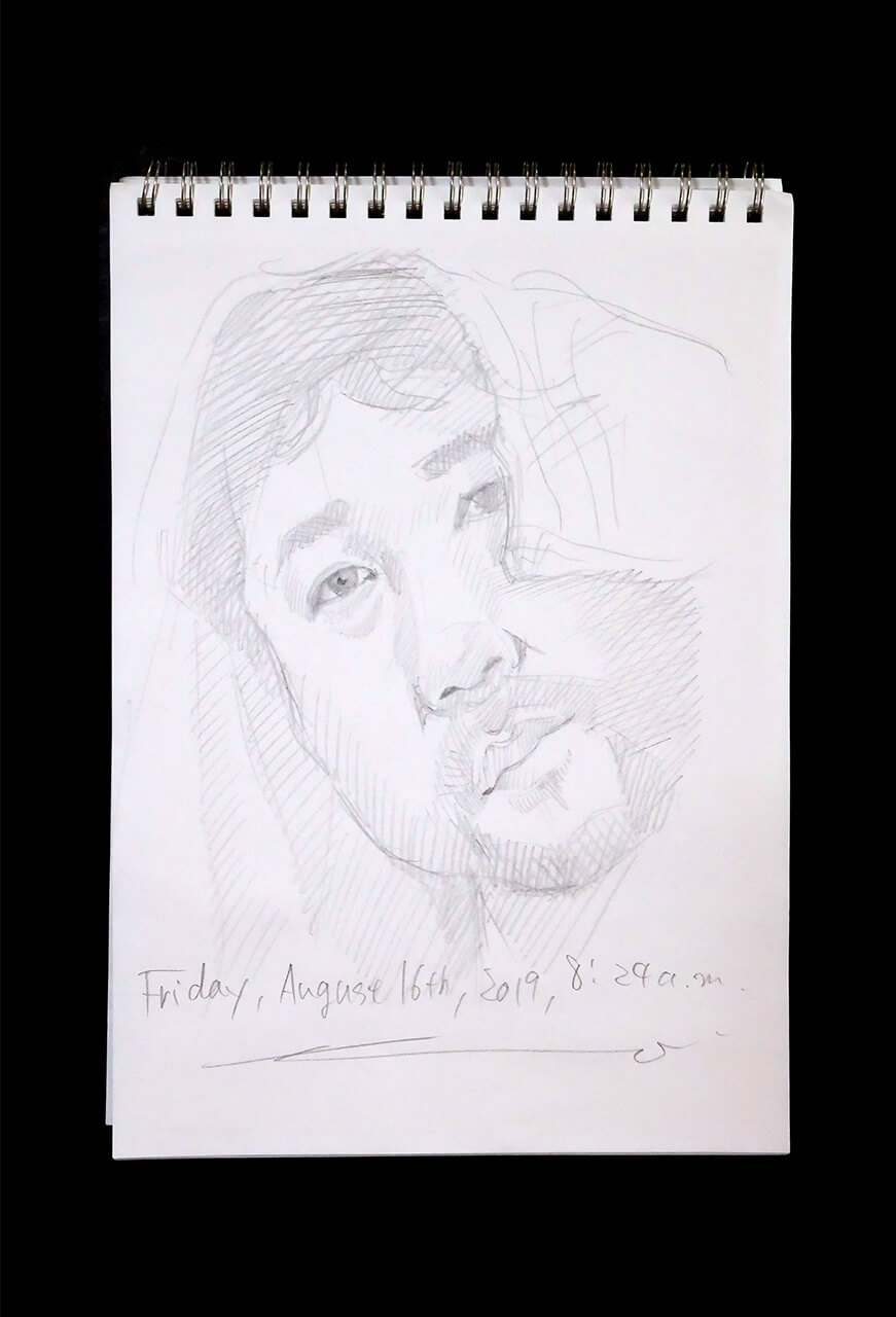 Contemporary artist SHINTAKU Tomoni's 2019/8/16 Self-portrait or pencil drawing