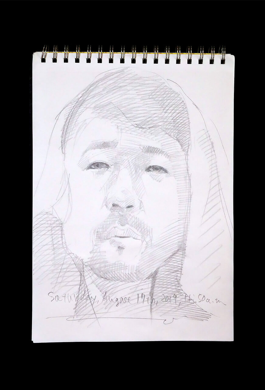 Contemporary artist SHINTAKU Tomoni's 2019/8/17 Self-portrait or pencil drawing