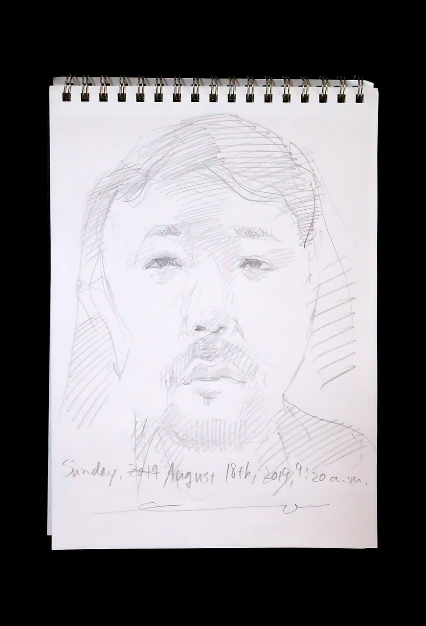 Contemporary artist SHINTAKU Tomoni's 2019/8/18 Self-portrait or pencil drawing