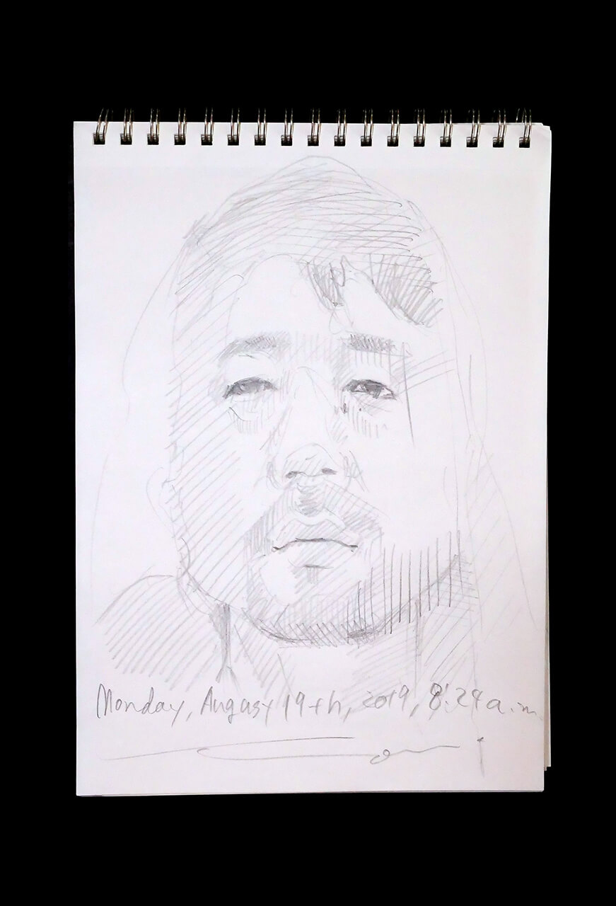 Contemporary artist SHINTAKU Tomoni's 2019/8/19 Self-portrait or pencil drawing