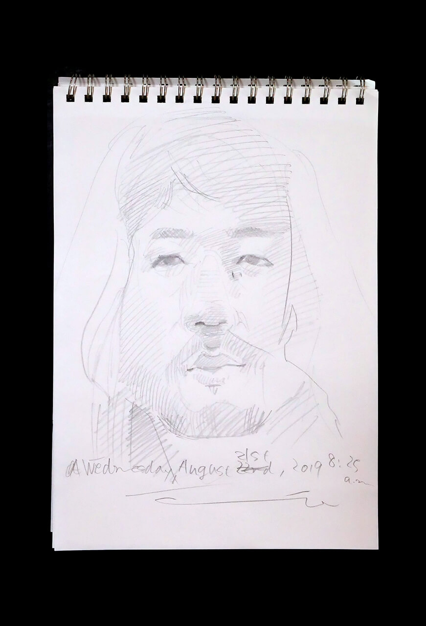 Contemporary artist SHINTAKU Tomoni's 2019/8/21 Self-portrait or pencil drawing
