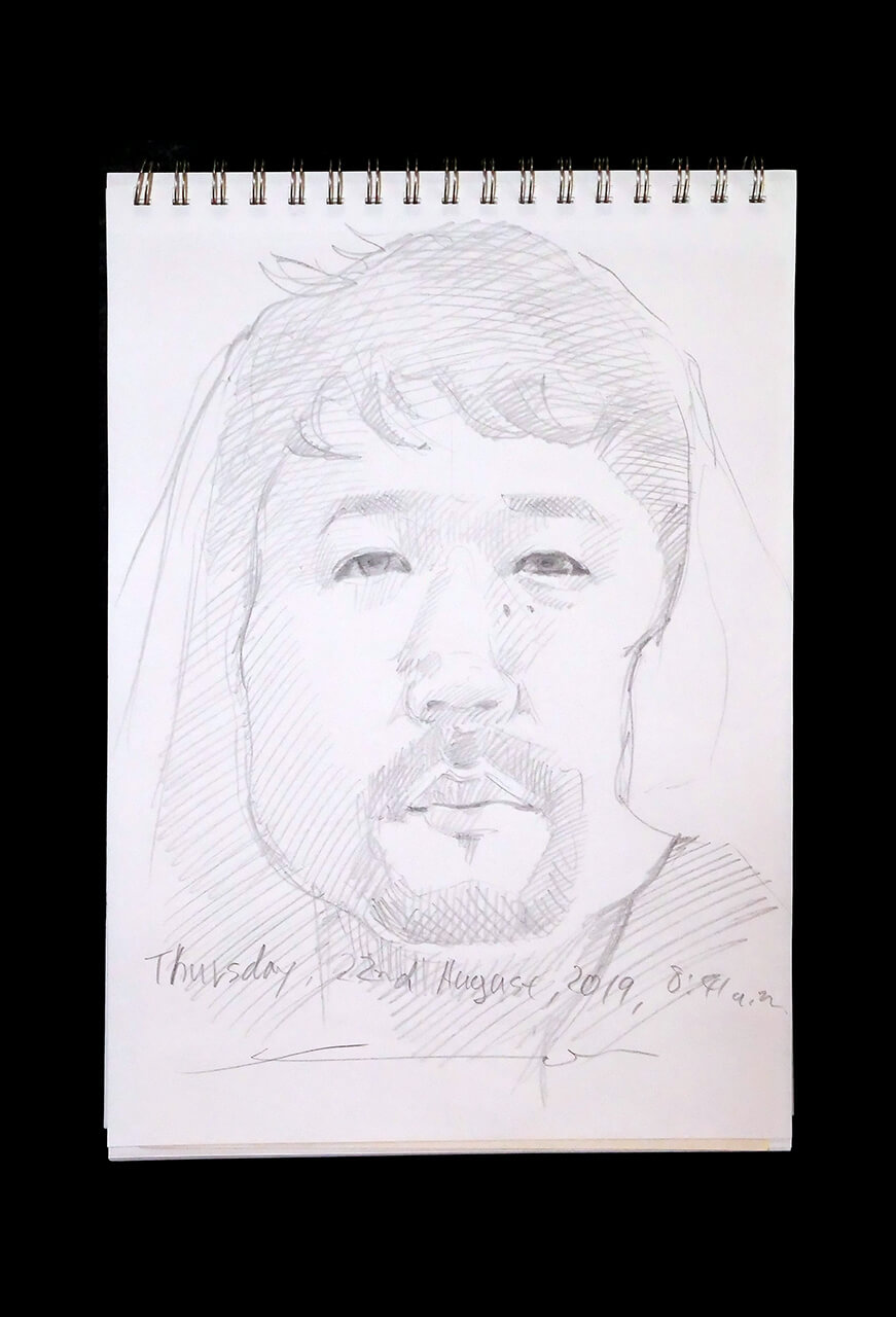 Contemporary artist SHINTAKU Tomoni's 2019/8/22 Self-portrait or pencil drawing