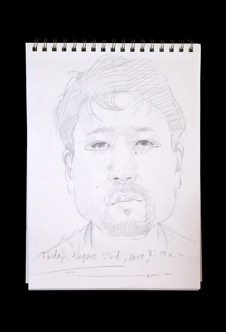 Contemporary artist SHINTAKU Tomoni's 2019/8/23 Self-portrait or pencil drawing