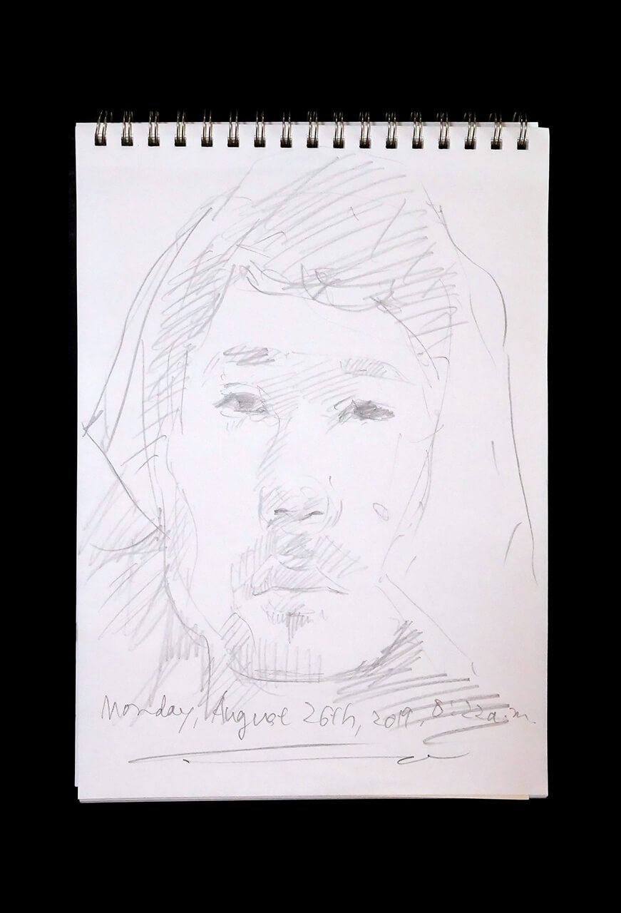 Contemporary artist SHINTAKU Tomoni's 2019/8/26 Self-portrait or pencil drawing