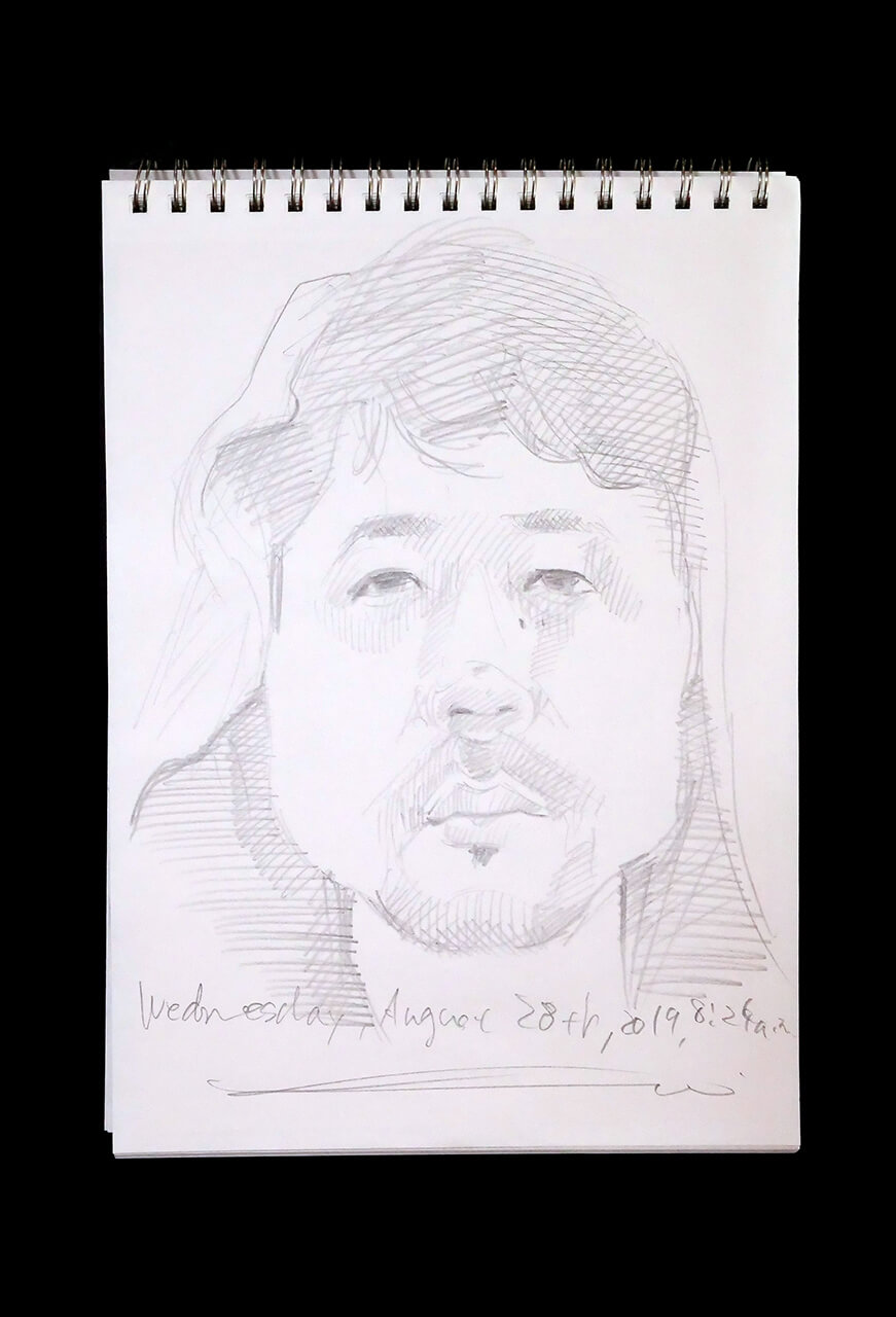 Contemporary artist SHINTAKU Tomoni's 2019/8/28 Self-portrait or pencil drawing