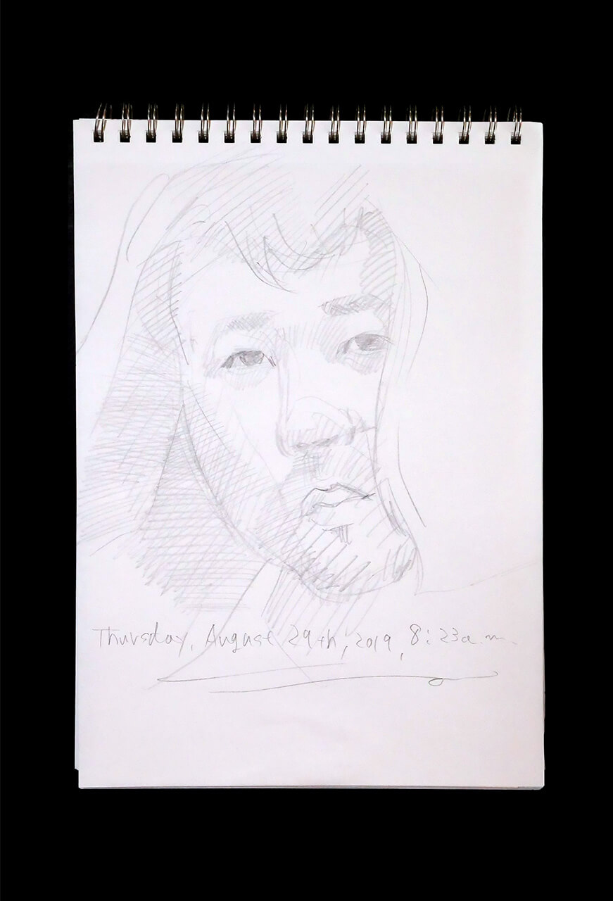 Contemporary artist SHINTAKU Tomoni's 2019/8/29 Self-portrait or pencil drawing