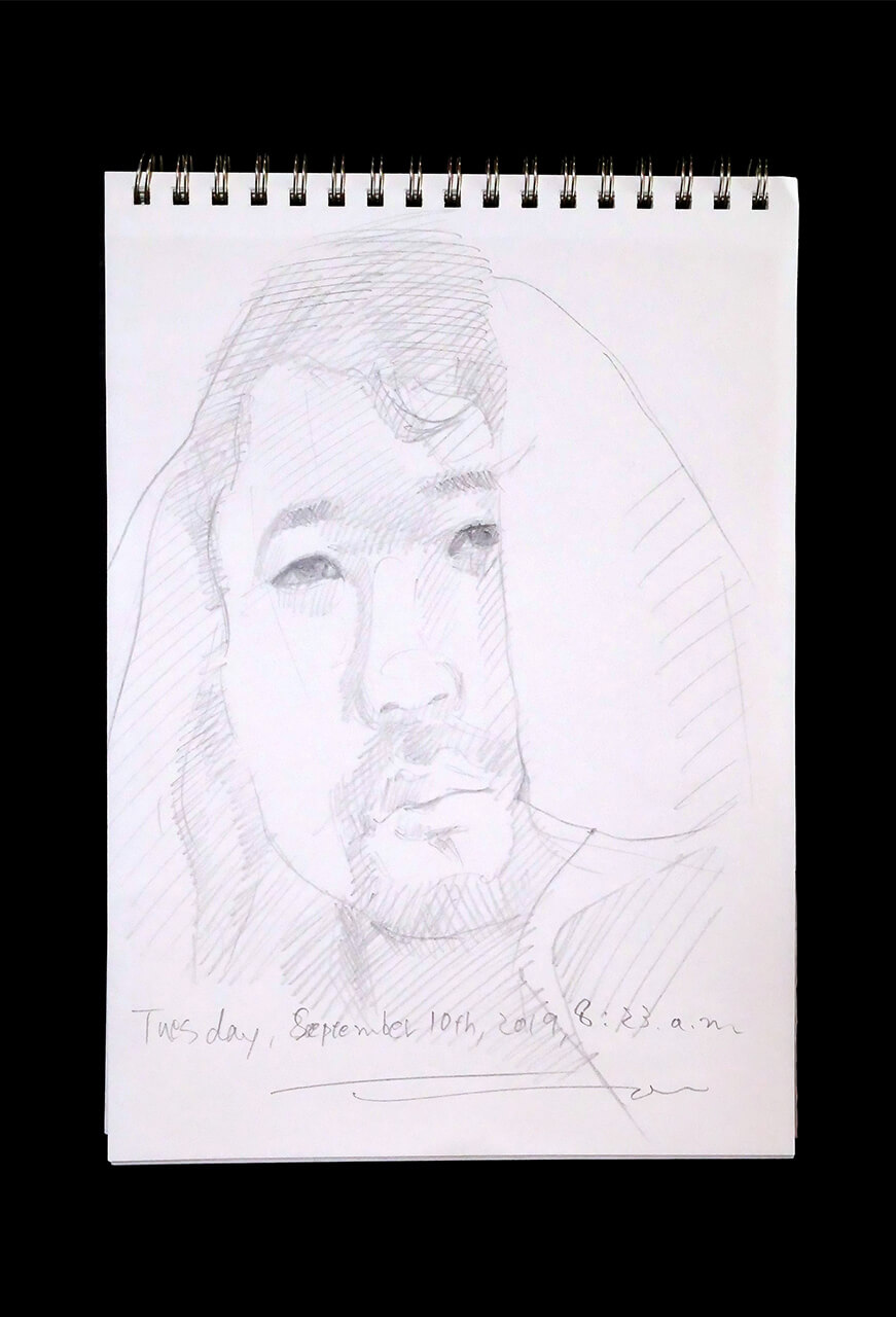 Contemporary artist SHINTAKU Tomoni's 2019/9/10 Self-portrait or pencil drawing