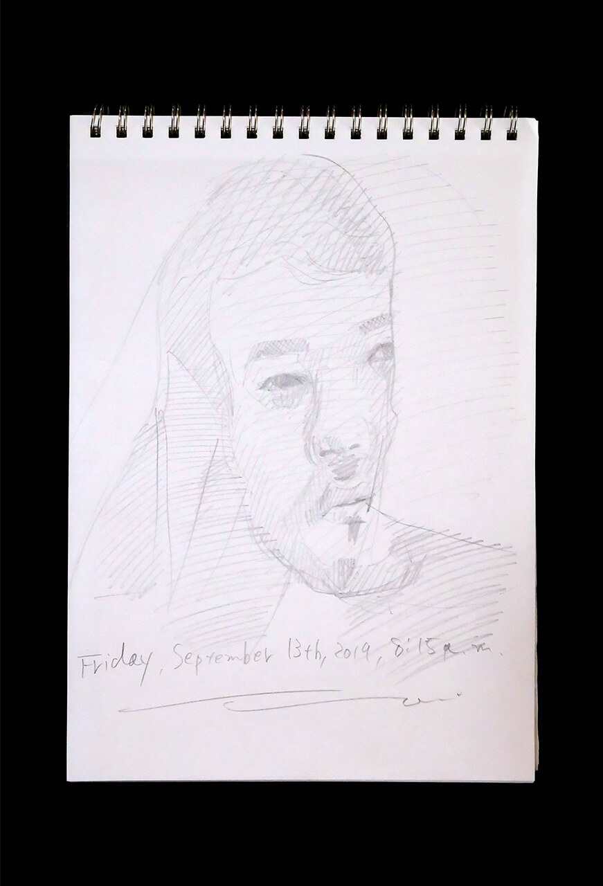 Contemporary artist SHINTAKU Tomoni's 2019/9/13 Self-portrait or pencil drawing