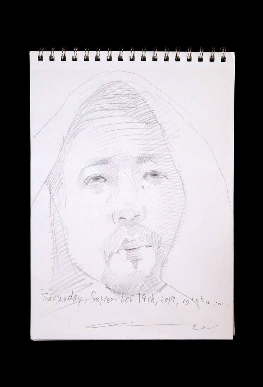 Contemporary artist SHINTAKU Tomoni's 2019/9/14 Self-portrait or pencil drawing