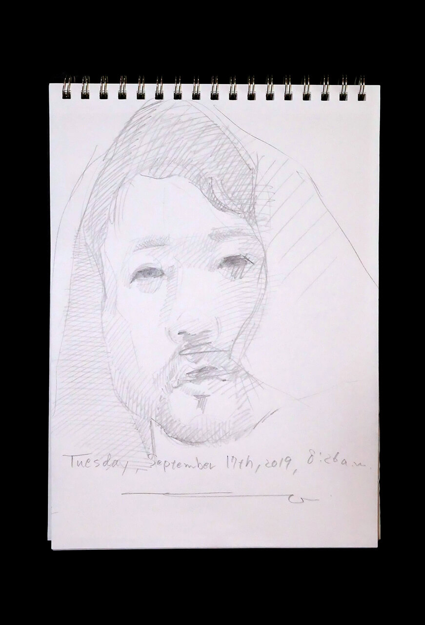 Contemporary artist SHINTAKU Tomoni's 2019/9/17 Self-portrait or pencil drawing