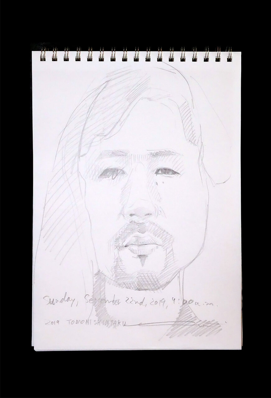 Contemporary artist SHINTAKU Tomoni's 2019/9/22 Self-portrait or pencil drawing