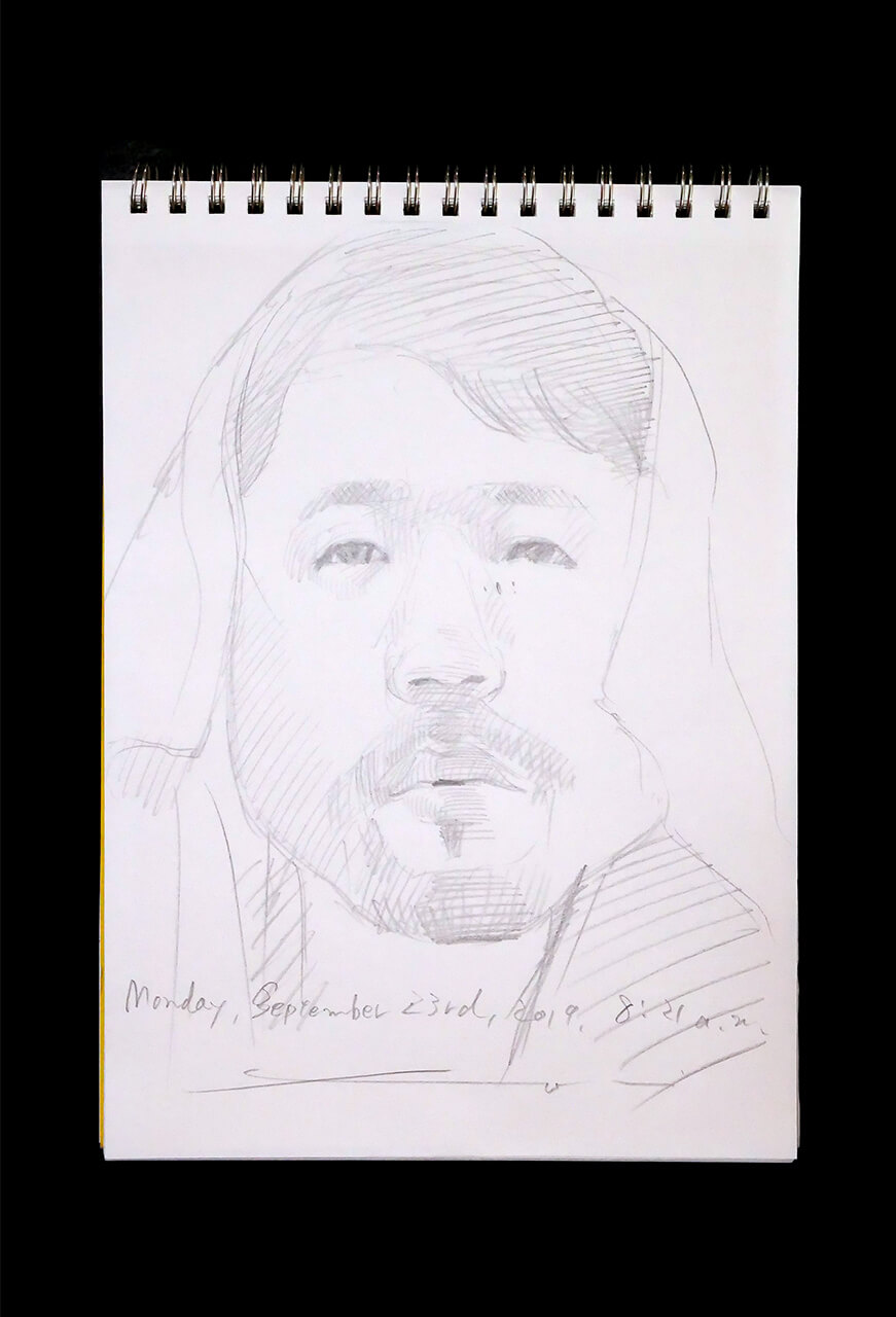 Contemporary artist SHINTAKU Tomoni's 2019/9/23 Self-portrait or pencil drawing
