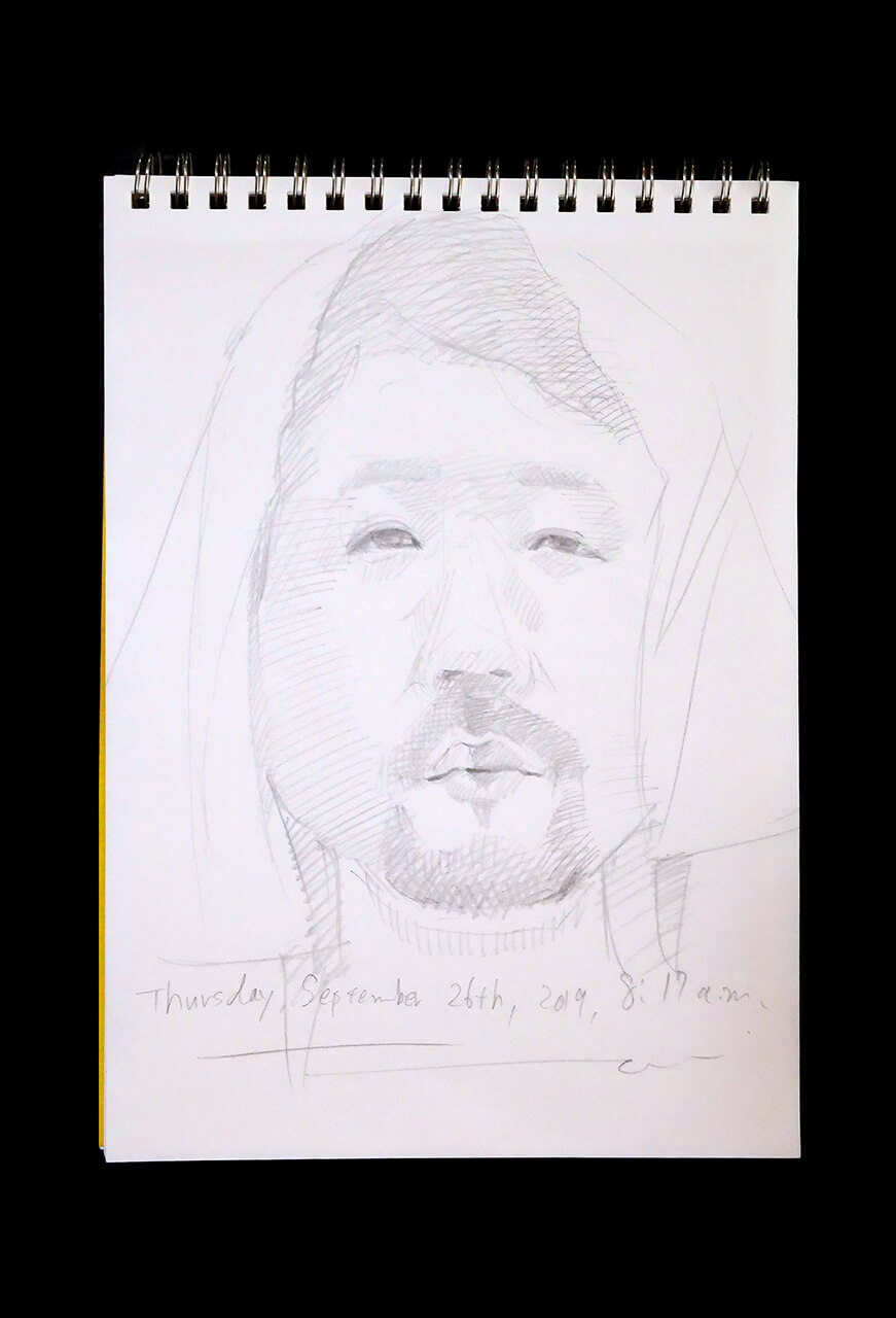 Contemporary artist SHINTAKU Tomoni's 2019/9/26 Self-portrait or pencil drawing