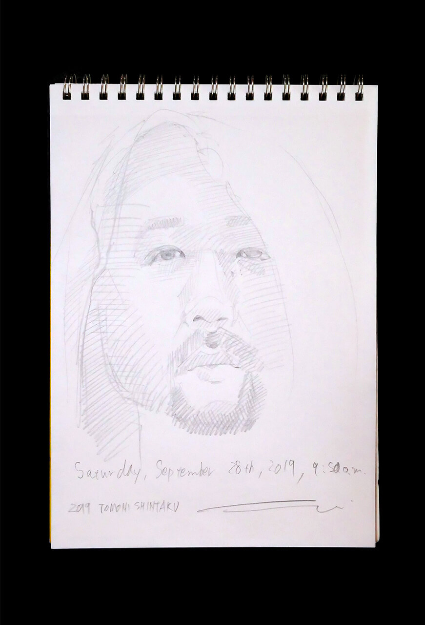 Contemporary artist SHINTAKU Tomoni's 2019/9/28 Self-portrait or pencil drawing