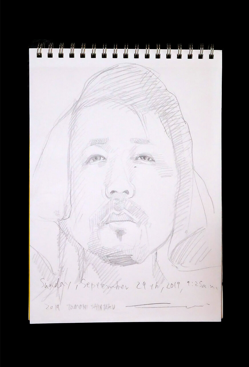 Contemporary artist SHINTAKU Tomoni's 2019/9/29 Self-portrait or pencil drawing