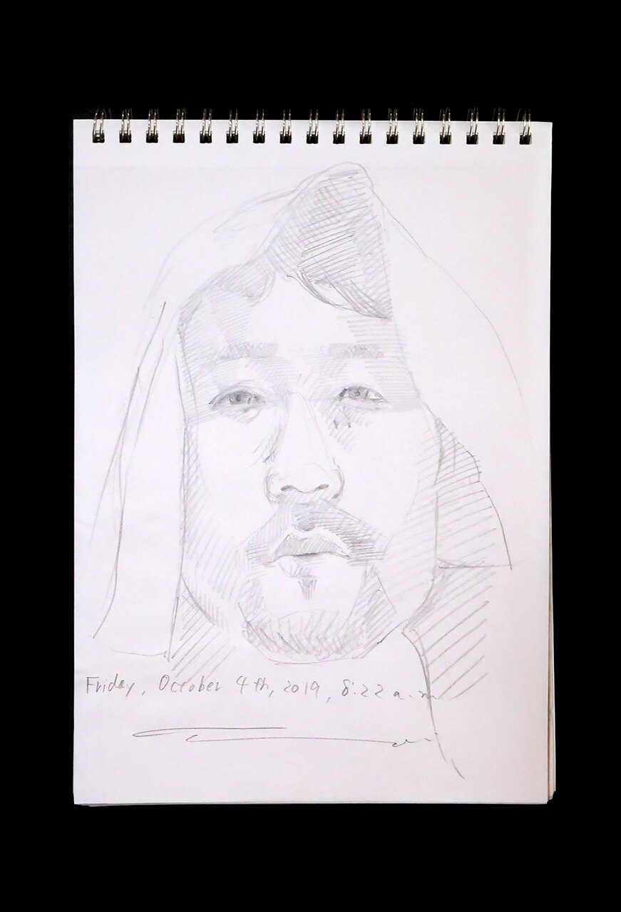 Contemporary artist SHINTAKU Tomoni's 2019/10/4 Self-portrait or pencil drawing