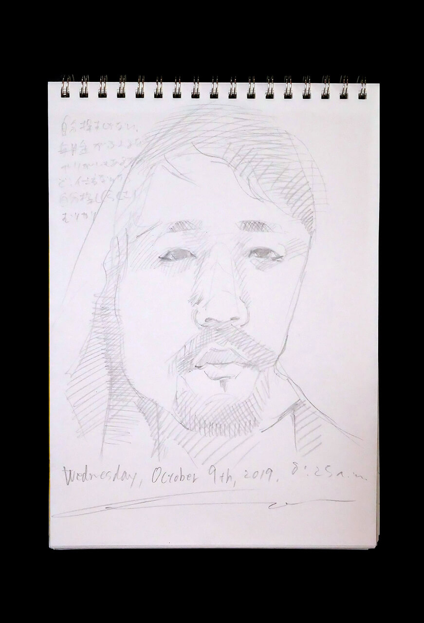 Contemporary artist SHINTAKU Tomoni's 2019/10/9 Self-portrait or pencil drawing