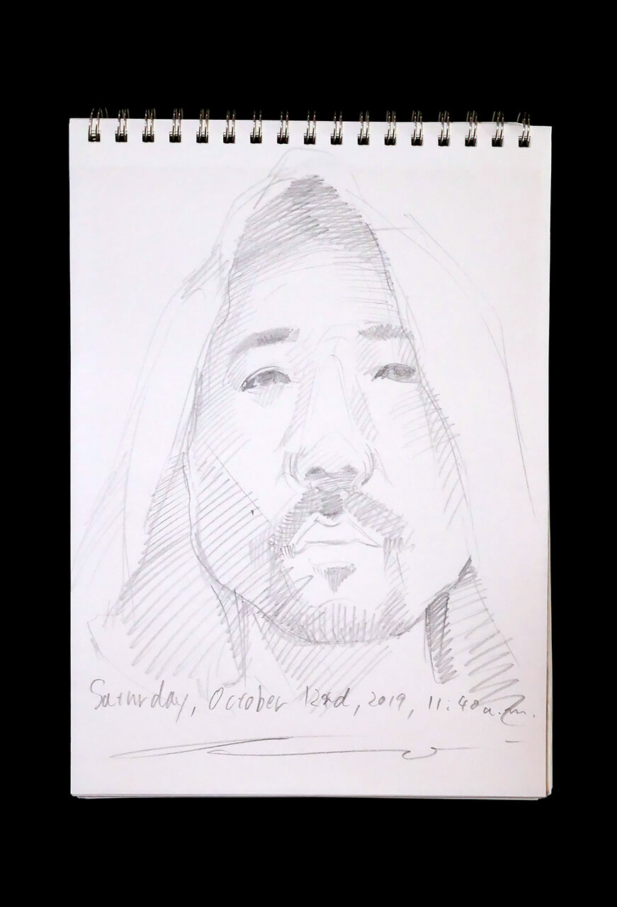 Contemporary artist SHINTAKU Tomoni's 2019/10/12 Self-portrait or pencil drawing