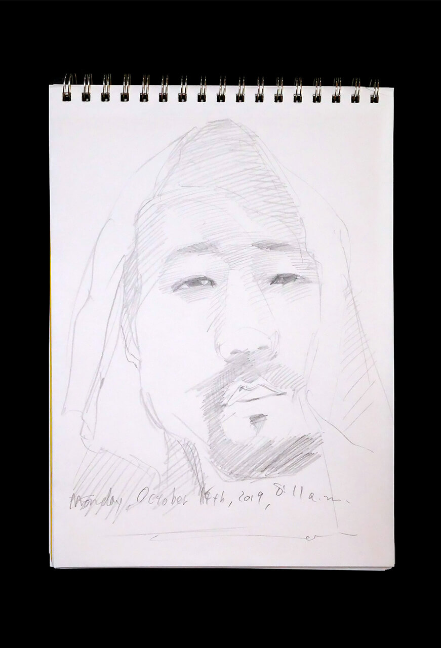 Contemporary artist SHINTAKU Tomoni's 2019/10/14 Self-portrait or pencil drawing