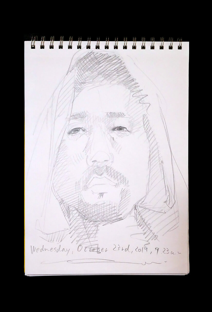 Contemporary artist SHINTAKU Tomoni's 2019/10/23 Self-portrait or pencil drawing