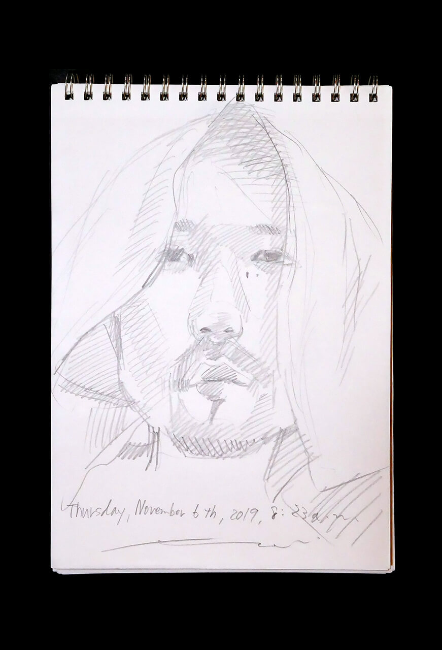 Contemporary artist SHINTAKU Tomoni's 2019/11/7 Self-portrait or pencil drawing