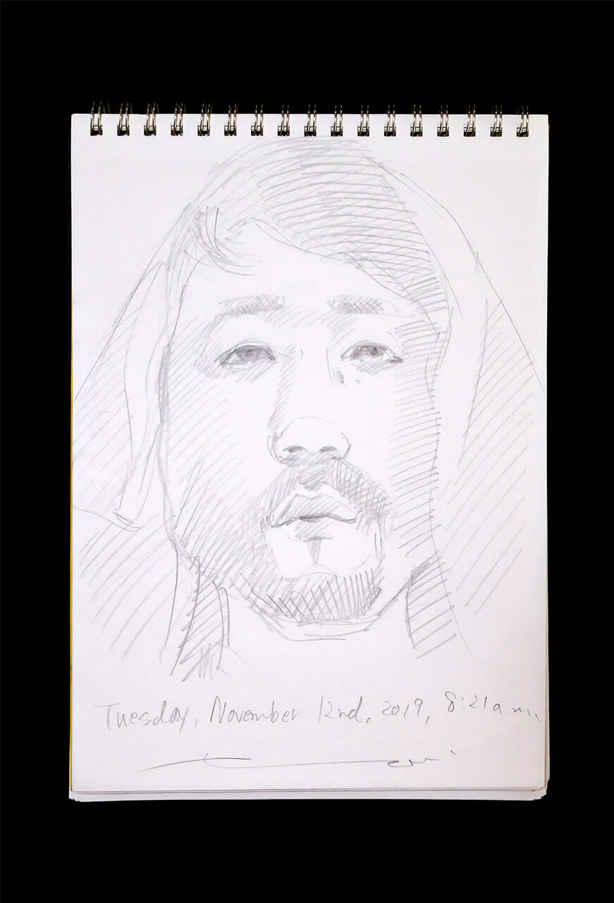 Contemporary artist SHINTAKU Tomoni's 2019/11/12 Self-portrait or pencil drawing