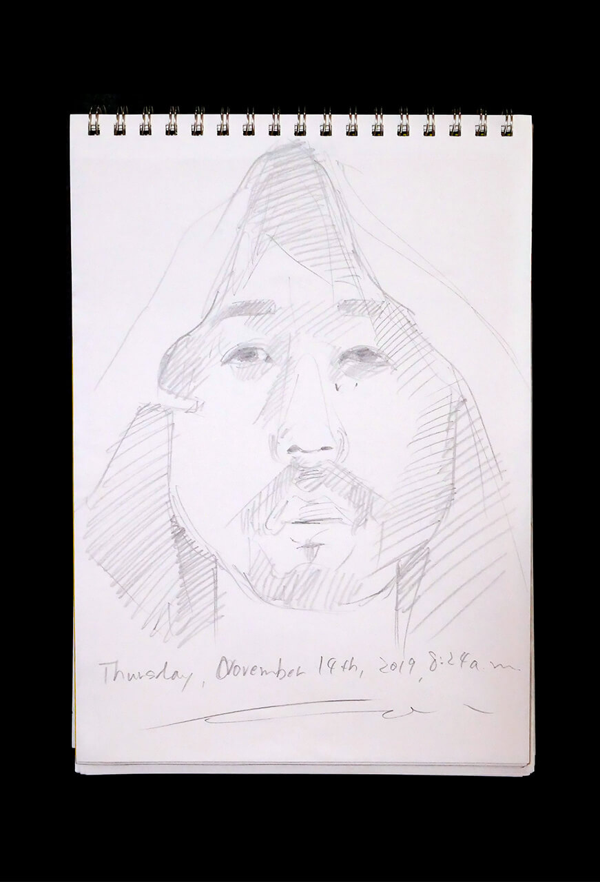 Contemporary artist SHINTAKU Tomoni's 2019/11/14 Self-portrait or pencil drawing