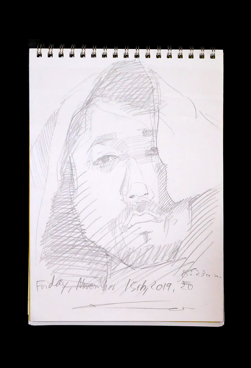 Contemporary artist SHINTAKU Tomoni's 2019/11/15 Self-portrait or pencil drawing