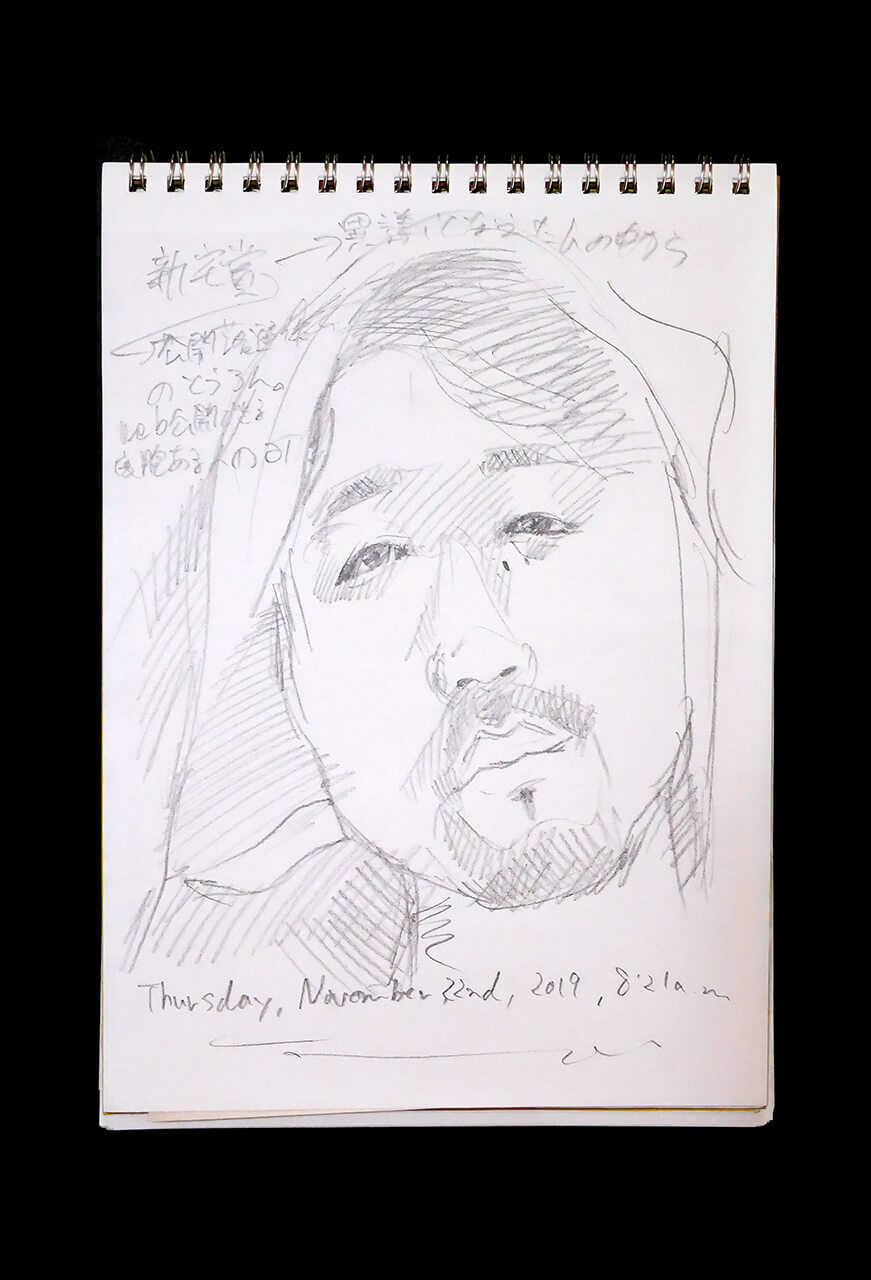 Contemporary artist SHINTAKU Tomoni's 2019/11/21 Self-portrait or pencil drawing