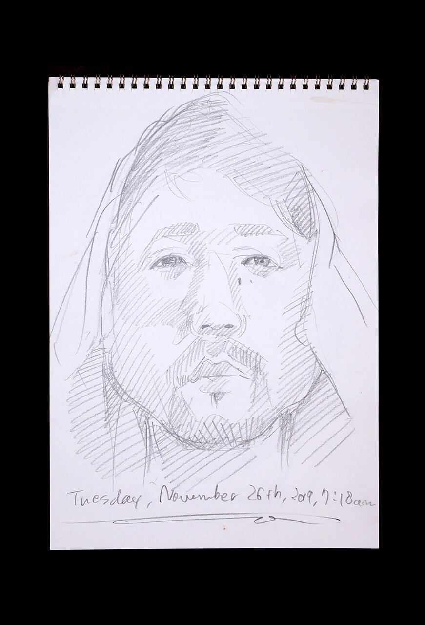 Contemporary artist SHINTAKU Tomoni's 2019/11/26 Self-portrait or pencil drawing