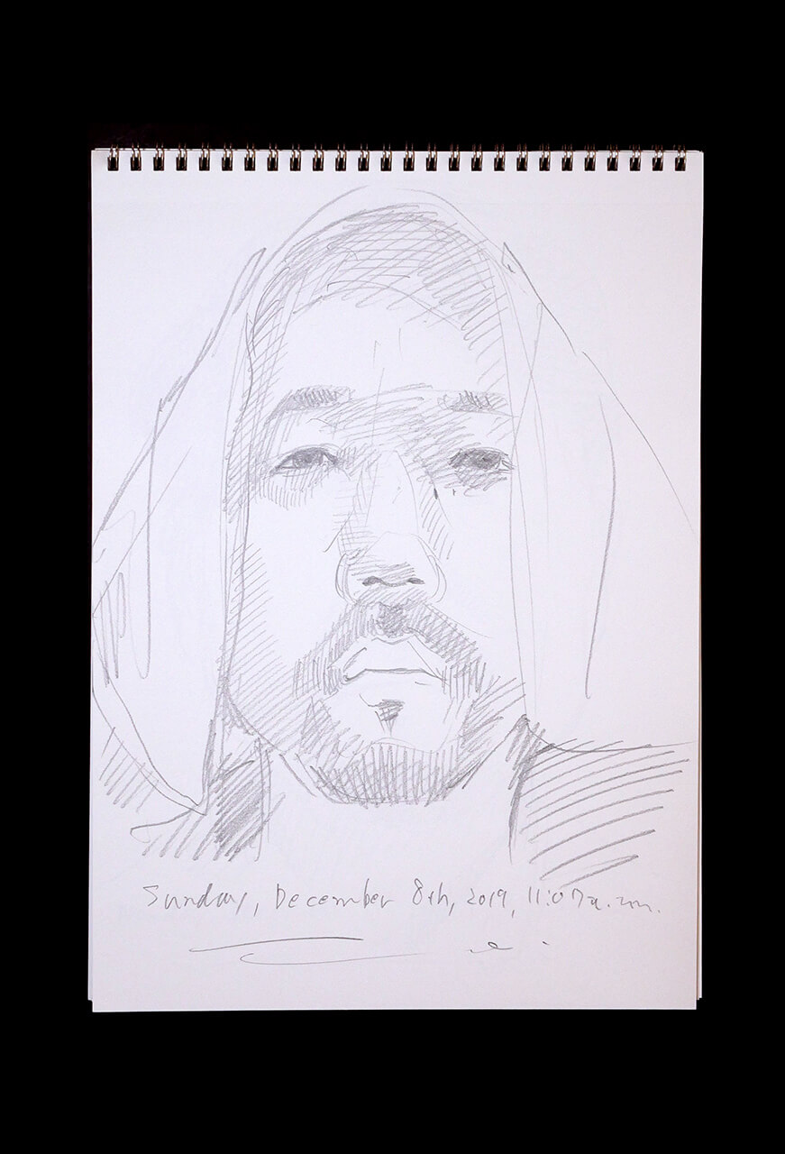 Contemporary artist SHINTAKU Tomoni's 2019/12/8 Self-portrait or pencil drawing