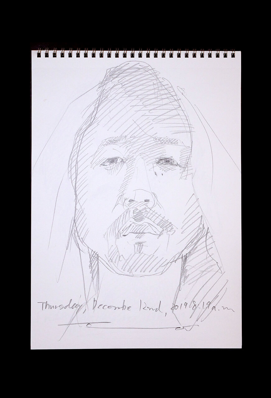 Contemporary artist SHINTAKU Tomoni's 2019/12/12 Self-portrait or pencil drawing
