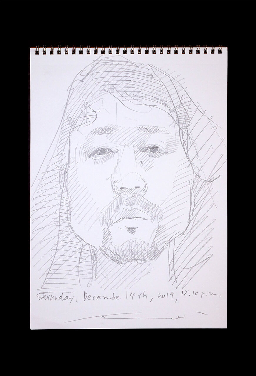 Contemporary artist SHINTAKU Tomoni's 2019/12/14 Self-portrait or pencil drawing