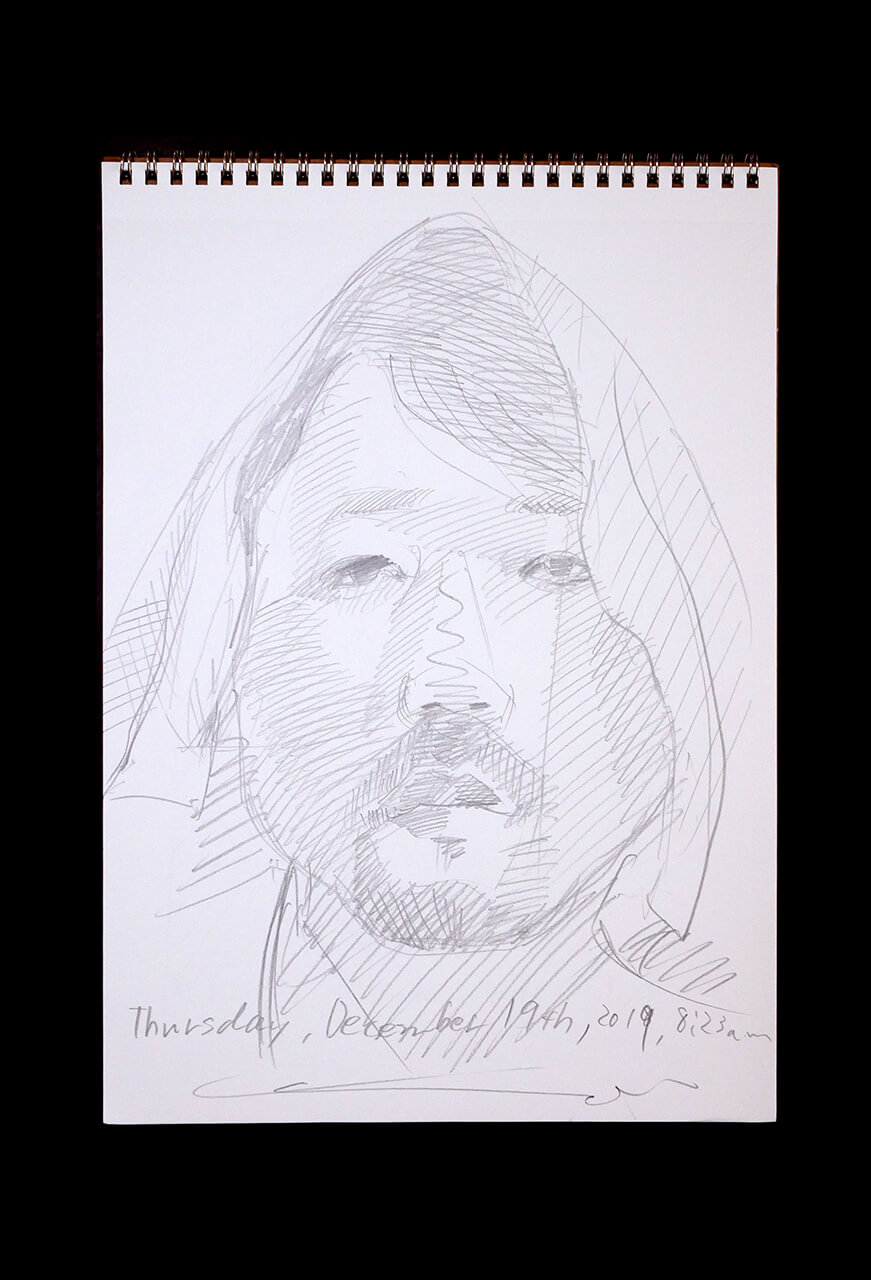 Contemporary artist SHINTAKU Tomoni's 2019/12/19 Self-portrait or pencil drawing