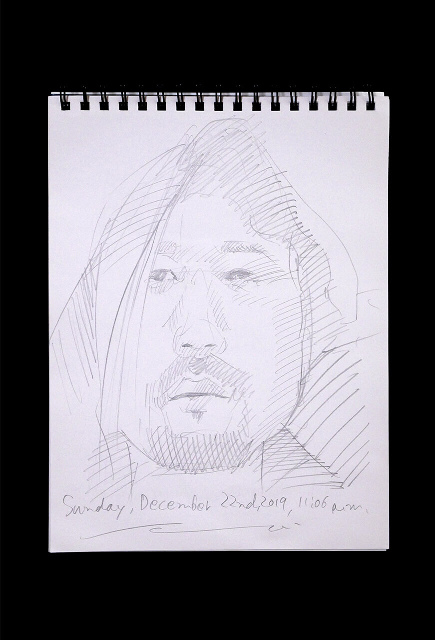 Contemporary artist SHINTAKU Tomoni's 2019/12/22 Self-portrait or pencil drawing
