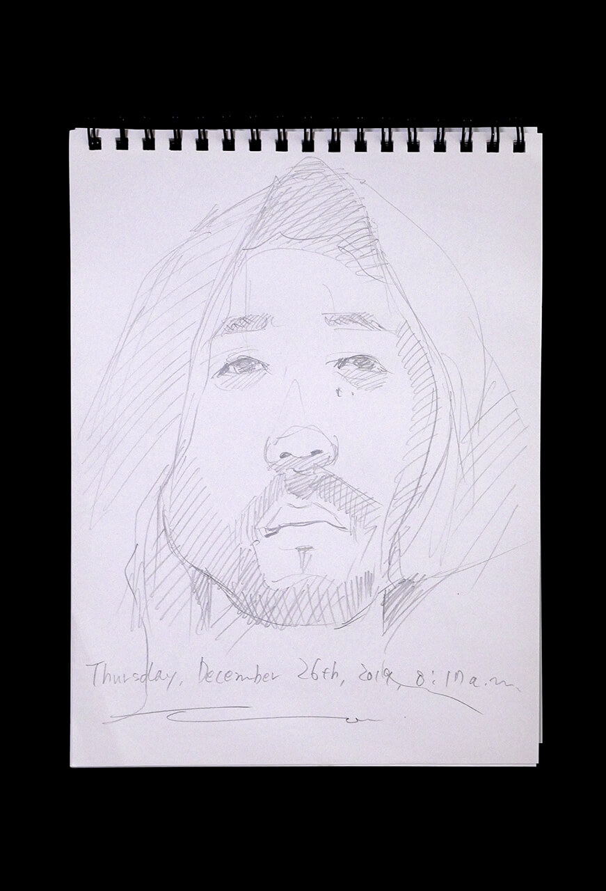 Contemporary artist SHINTAKU Tomoni's 2019/12/26 Self-portrait or pencil drawing