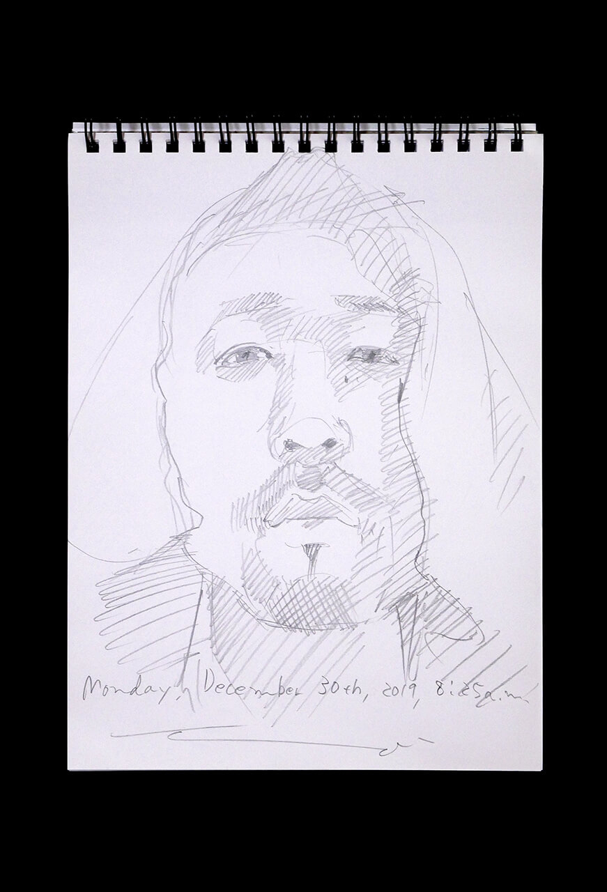 Contemporary artist SHINTAKU Tomoni's 2019/12/30 Self-portrait or pencil drawing