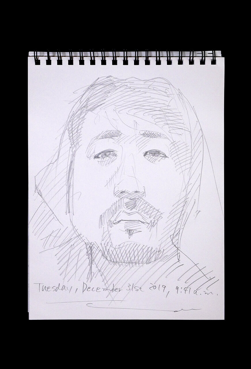 Contemporary artist SHINTAKU Tomoni's 2019/12/31 Self-portrait or pencil drawing