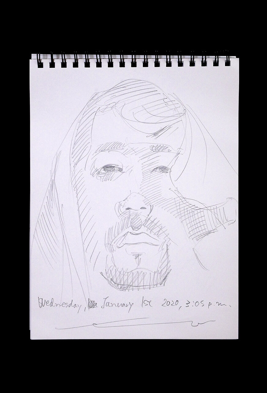 Contemporary artist SHINTAKU Tomoni's 2020/1/1 Self-portrait or pencil drawing