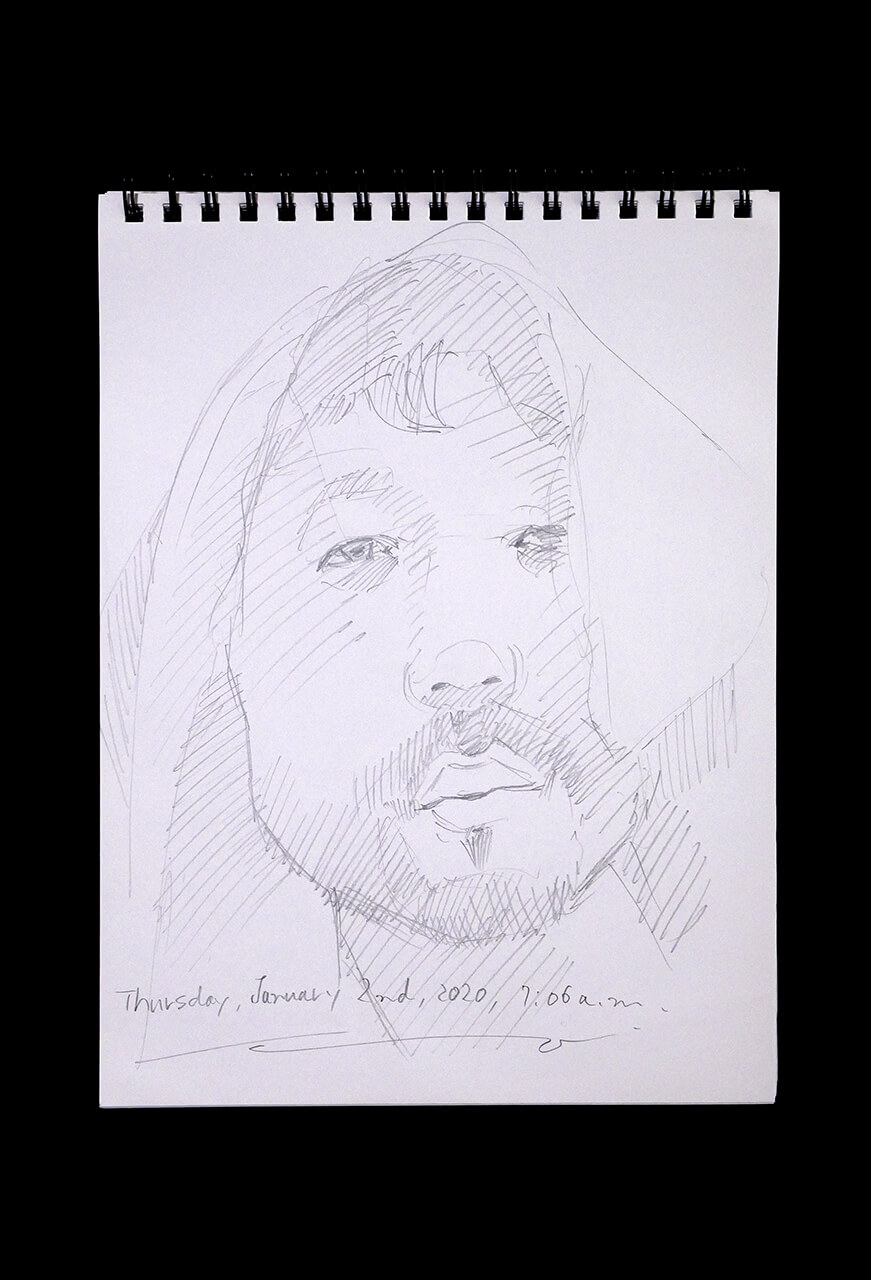 Contemporary artist SHINTAKU Tomoni's 2020/1/2 Self-portrait or pencil drawing