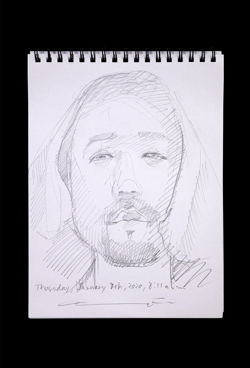 Contemporary artist SHINTAKU Tomoni's 2020/1/9 Self-portrait or pencil drawing
