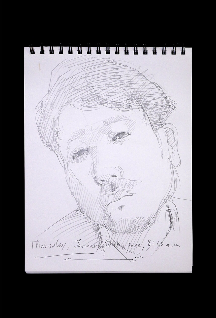 Contemporary artist SHINTAKU Tomoni's 2020/1/30 Self-portrait or pencil drawing