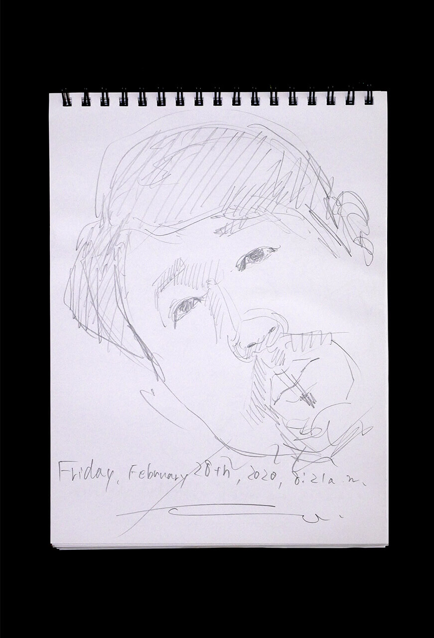 Contemporary artist SHINTAKU Tomoni's 2020/2/28 Self-portrait or pencil drawing