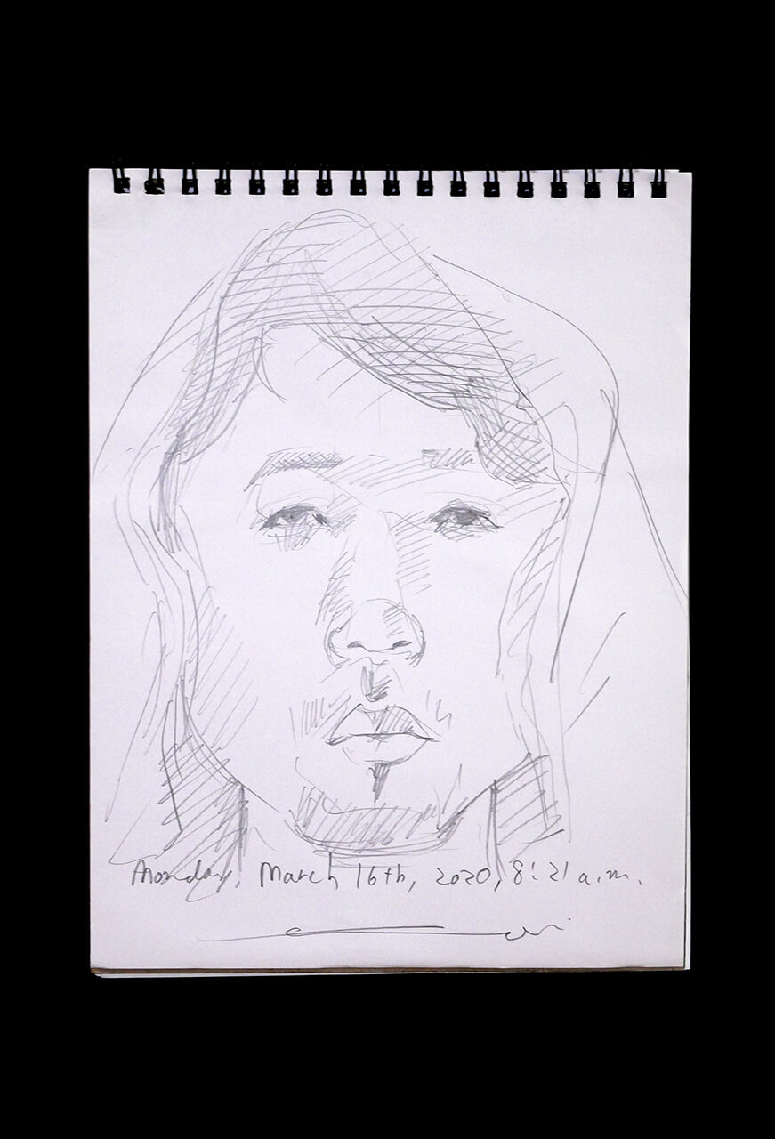 Contemporary artist SHINTAKU Tomoni's 2020/3/16 Self-portrait or pencil drawing