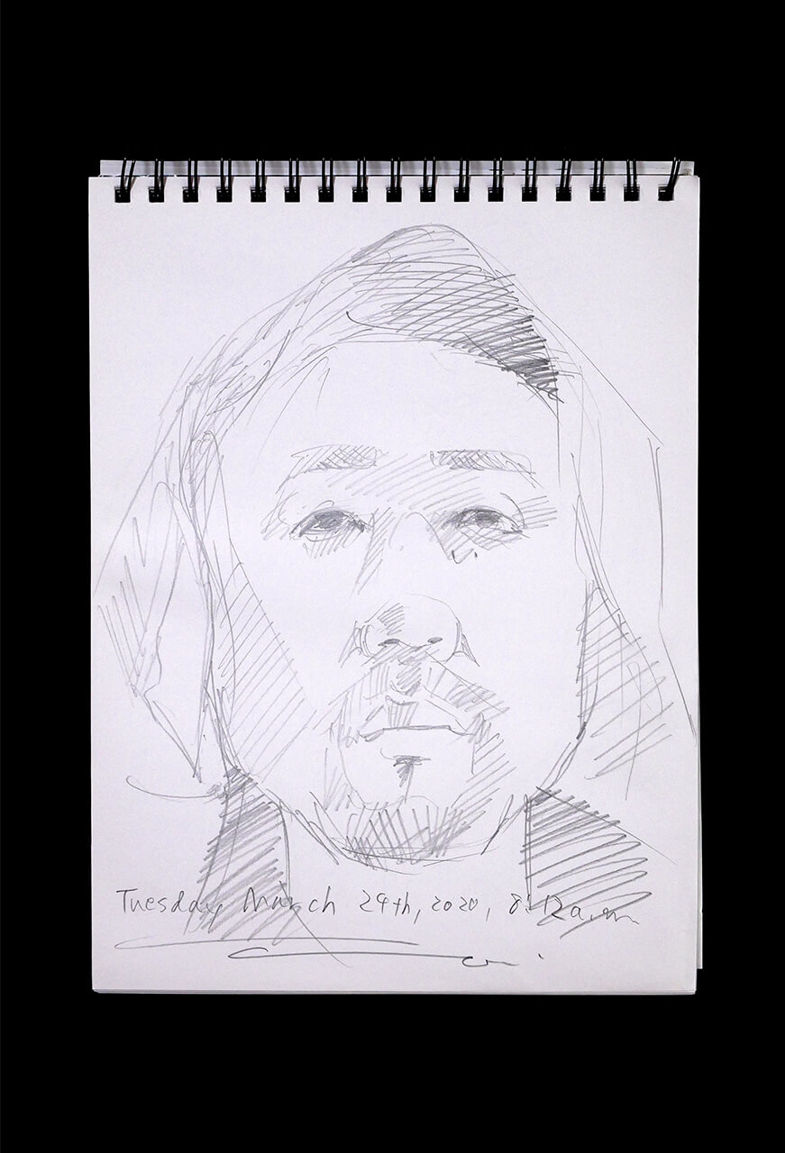 Contemporary artist SHINTAKU Tomoni's 2020/3/24 Self-portrait or pencil drawing