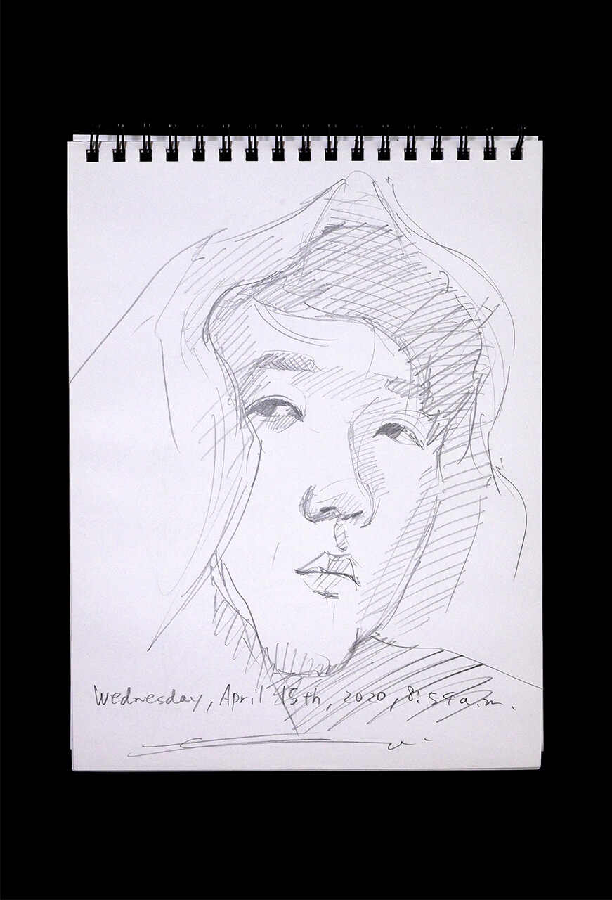 Contemporary artist SHINTAKU Tomoni's 2020/4/15 Self-portrait or pencil drawing